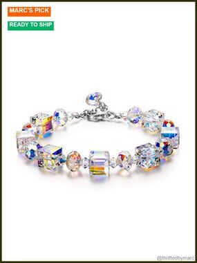 Sterling Silver Bracelet Aurora Borealis Crystals for Women with Jewelry Box,